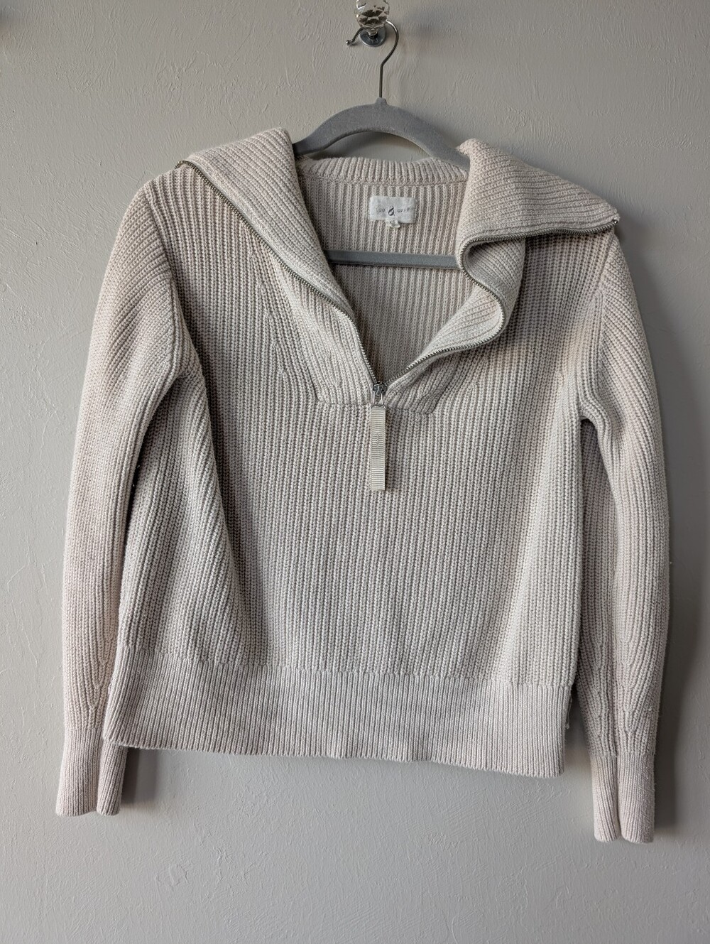 Lou & Grey Cream Ribbed Half-Zip Turtle Neck Cowl Sweater Size XS Cropped